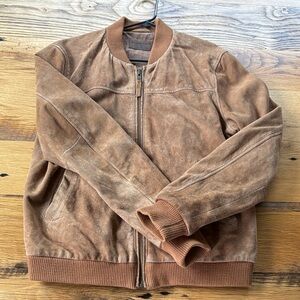 Men's Rogue State Brown Suede Bomber Jacket - Size L